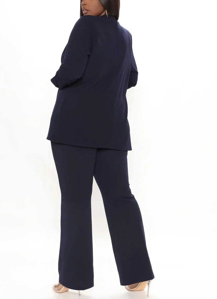 WOMEN Navy Plus Size Wide Leg Dress Pants