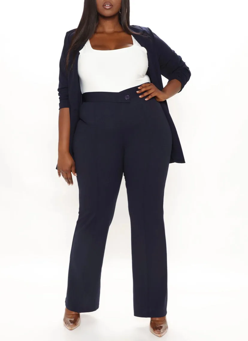 WOMEN Navy Plus Size Wide Leg Dress Pants