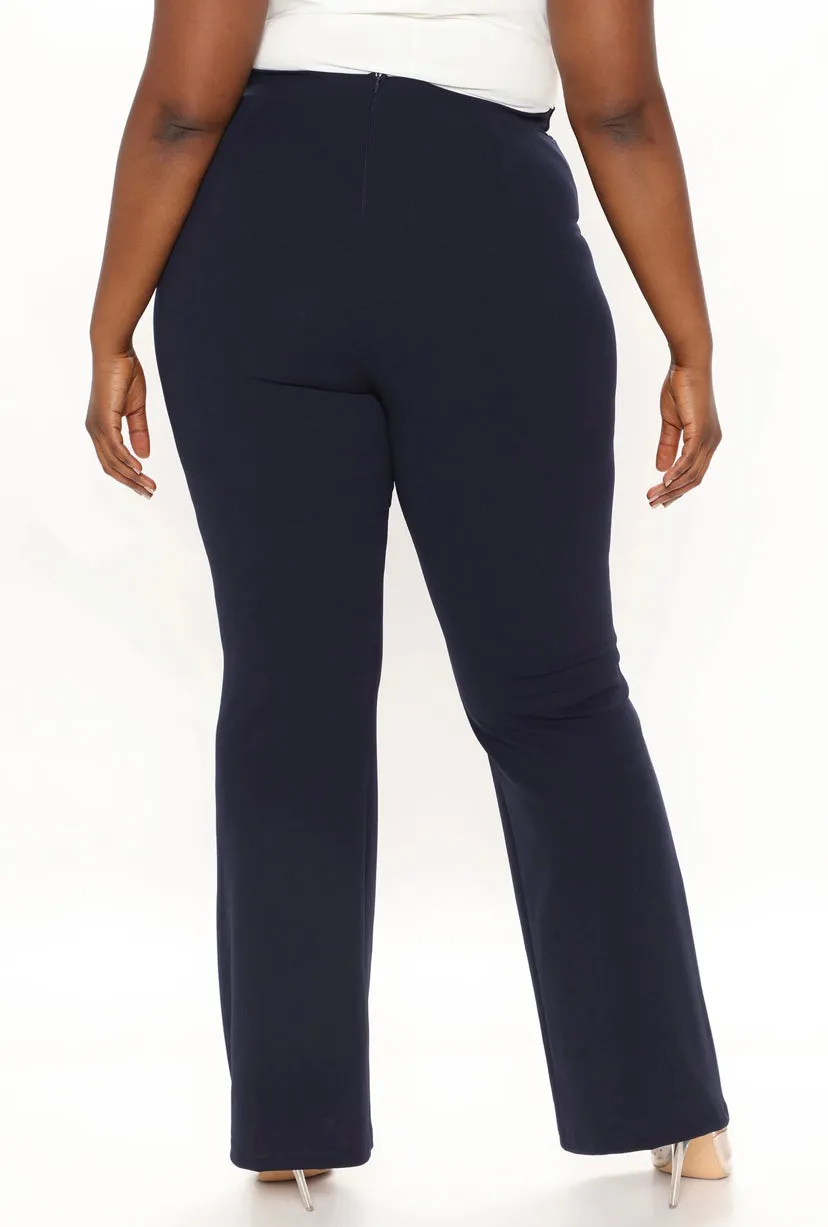 WOMEN Navy Plus Size Wide Leg Dress Pants